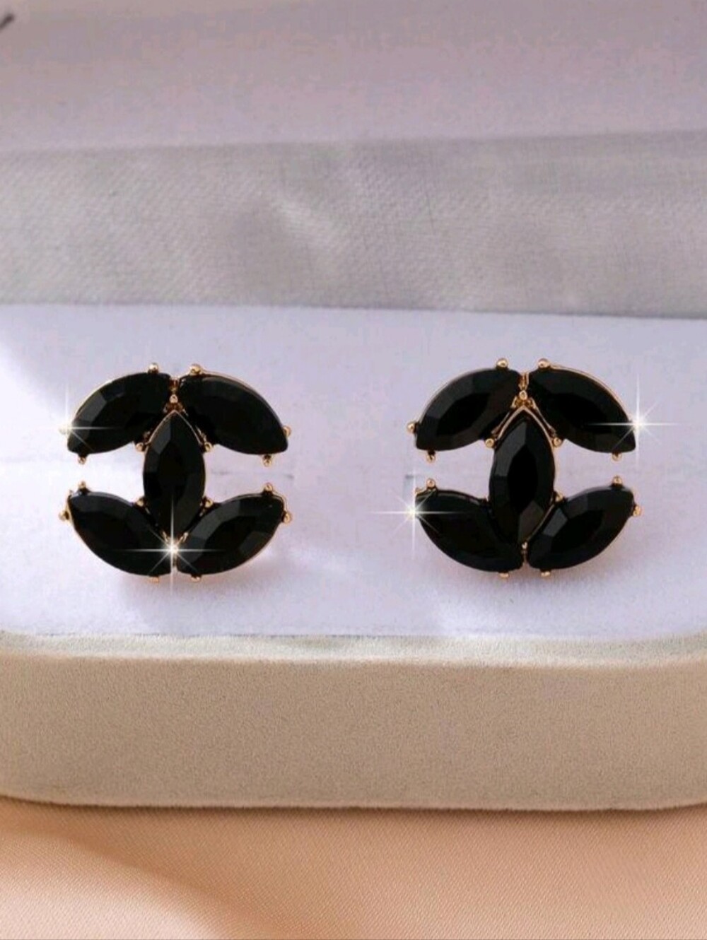 Fashion nspired Black Crystal Stud Earrings and Charm Bracelet Set - Picture 3 of 12